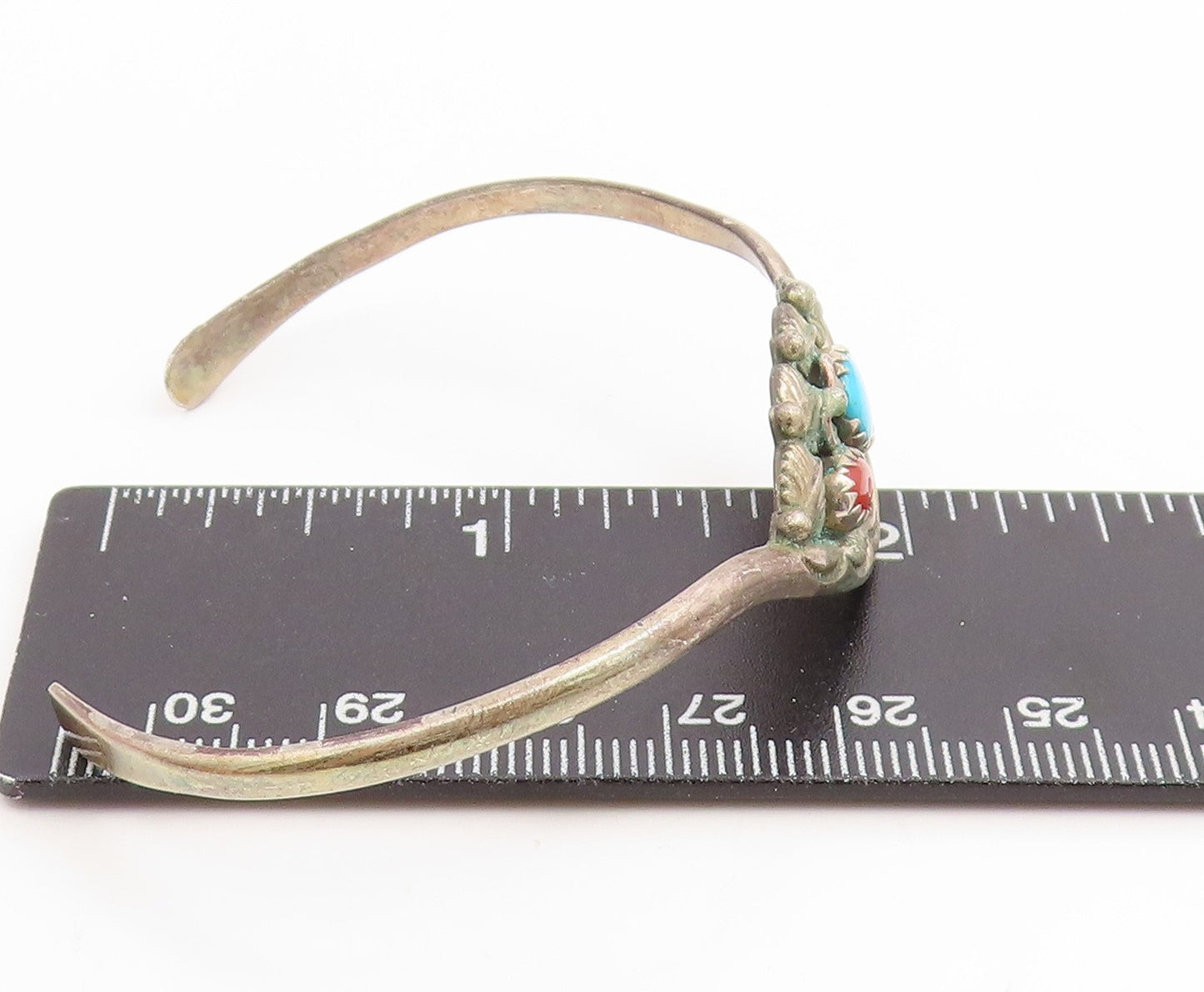 925 Sterling Silver Vintage Bracelet RONALD TOM NAVAJO Turquoise Cuff  BT11999