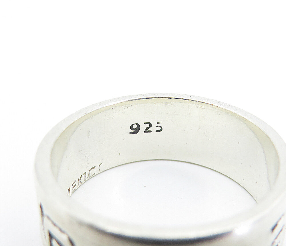 MEXICO 925 Silver  Vintage Shiny Greek Key Pattern Band Ring Sz 7  RG6787
