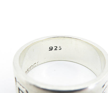 MEXICO 925 Silver  Vintage Shiny Greek Key Pattern Band Ring Sz 7  RG6787