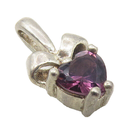 AVON 925 Sterling Silver  Vintage Love Heart Amethyst Bow Pendant  PT9321