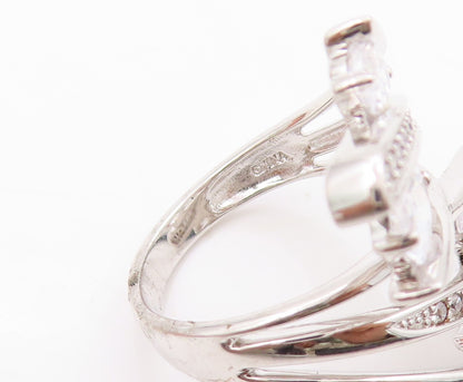 925 Sterling Silver Vintage Ring Designer Bypass Cutout CZ Inlay Sz 7 RG31894
