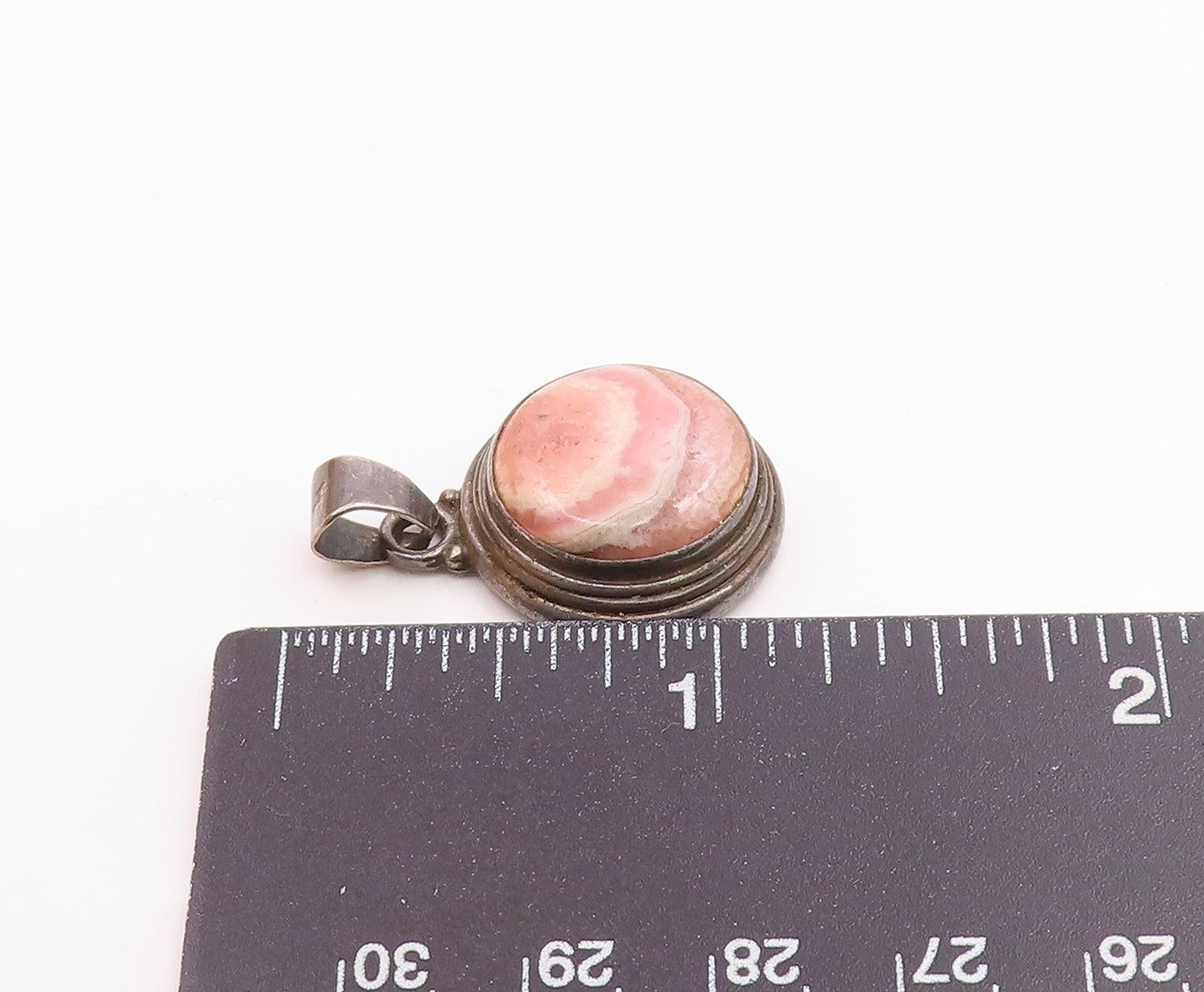 925 Sterling Silver Vintage Cabochon Cut Rhodochrosite Round Pendant  PT17926