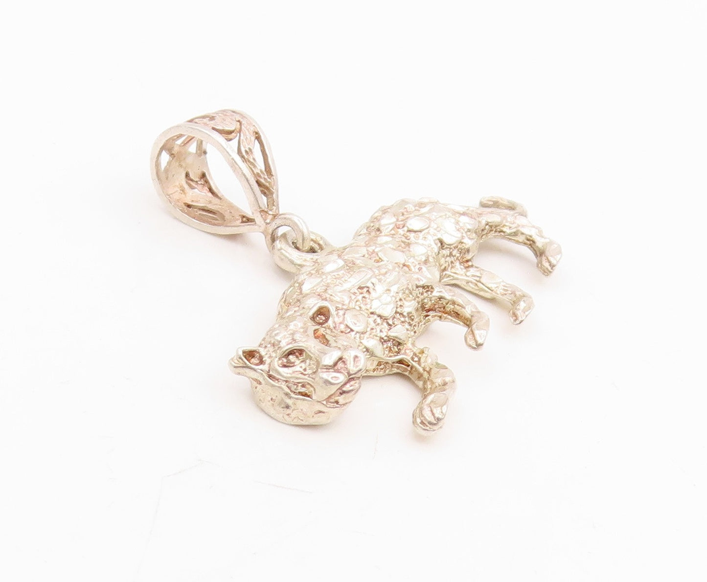 925 Sterling Silver Vintage Pendant Etched Leaping Wild Jaguar Charm  PT25766