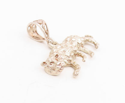 925 Sterling Silver Vintage Pendant Etched Leaping Wild Jaguar Charm  PT25766