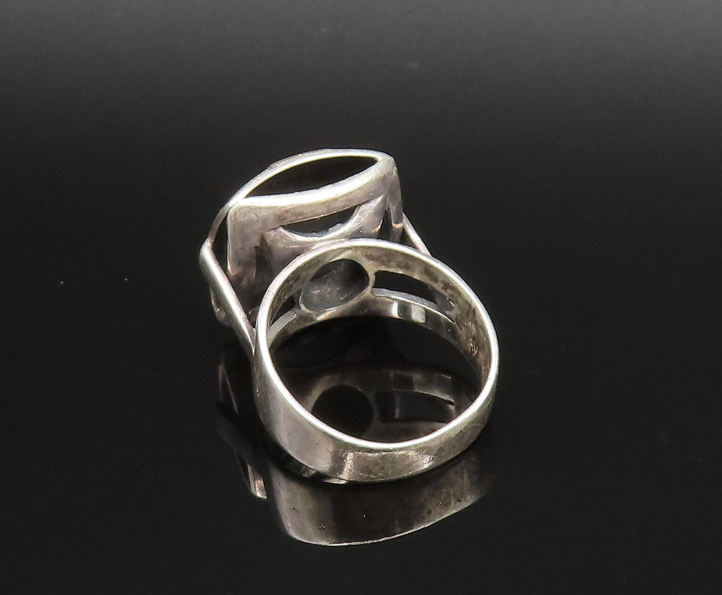 14K GOLD & 925 Silver  Vintage Two Tone 3D Squared Frame Ring Sz 8  RG25683