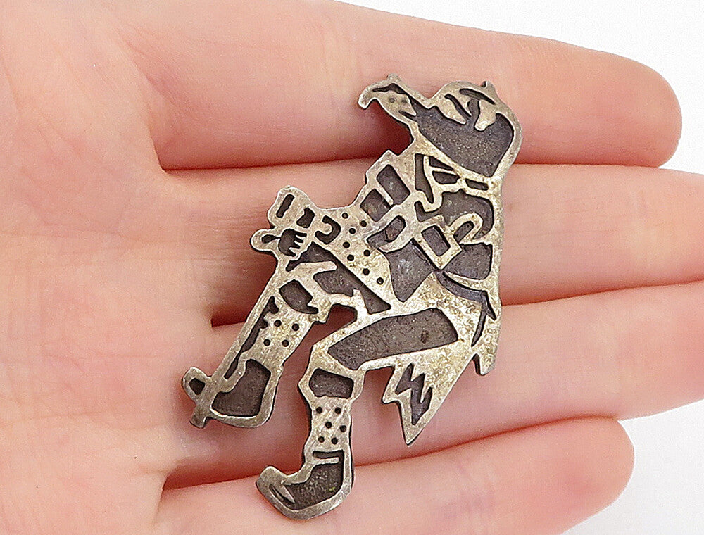 925 Sterling Silver  Vintage Antique Oxidized Walking Figure Brooch Pin BP1443