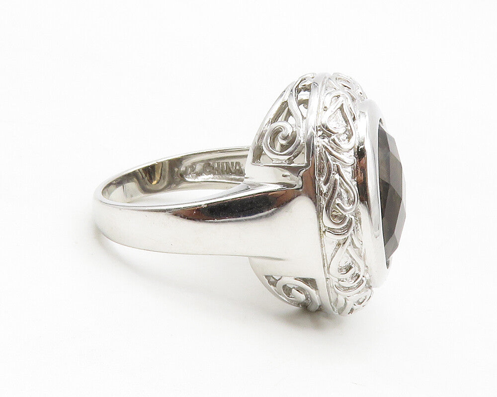 925 Sterling Silver  Smoky Topaz Baroque Swirl Cocktail Ring Sz 8  RG13898