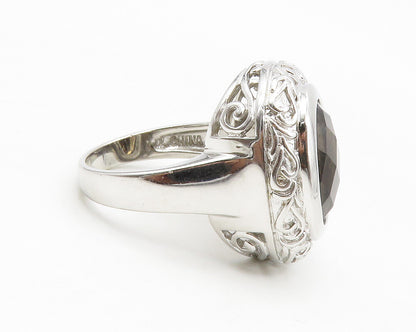 925 Sterling Silver  Smoky Topaz Baroque Swirl Cocktail Ring Sz 8  RG13898