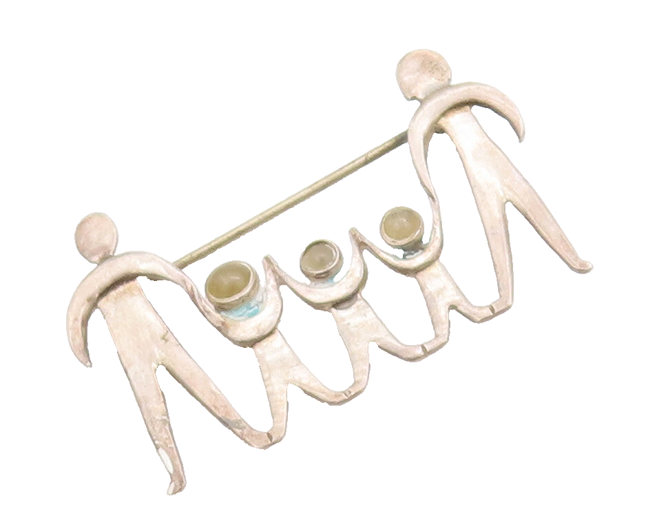 925 Sterling Silver Vintage Brooch Pin GFMW Cutout Happy Carved Family  BP10674