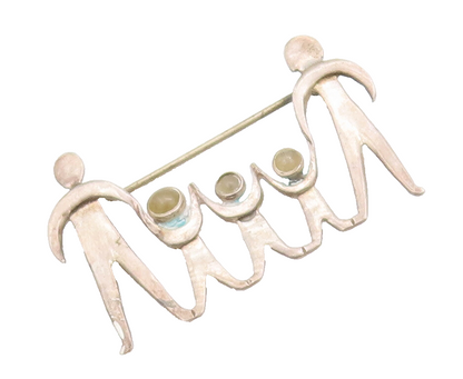 925 Sterling Silver Vintage Brooch Pin GFMW Cutout Happy Carved Family  BP10674