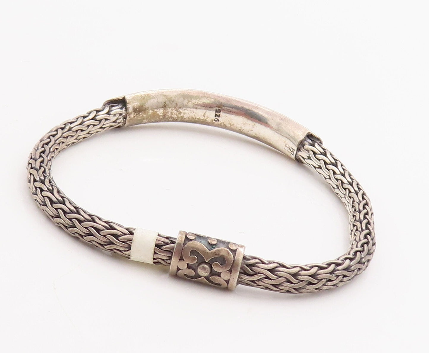 925 Sterling Silver Vintage Bracelet Solid Cutout Designs Breaded Band  BT10678