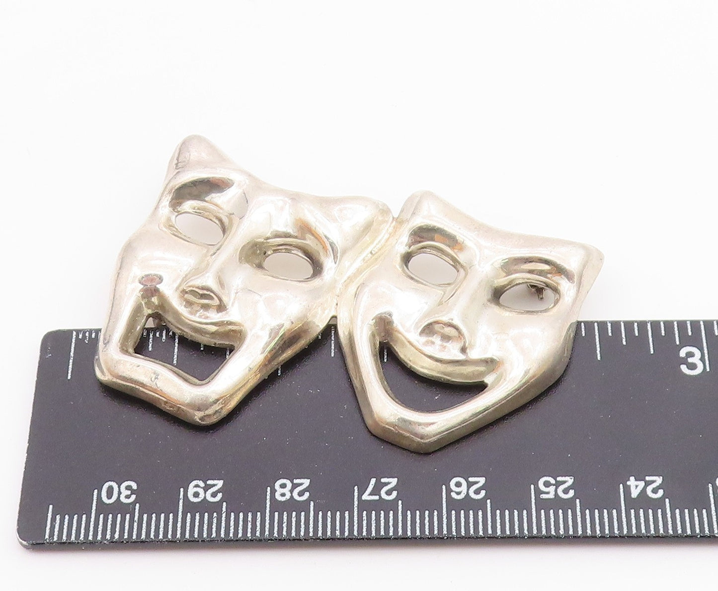 925 Sterling Silver  Vintage Dramatic Theater Masks Acting Brooch Pin  BP4894