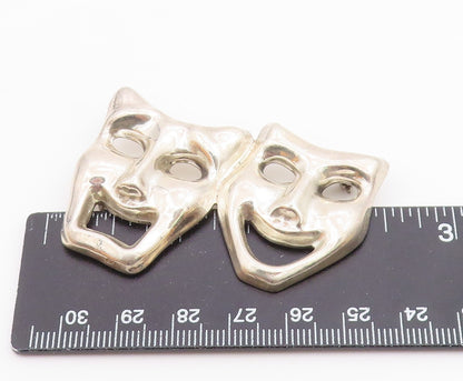 925 Sterling Silver  Vintage Dramatic Theater Masks Acting Brooch Pin  BP4894
