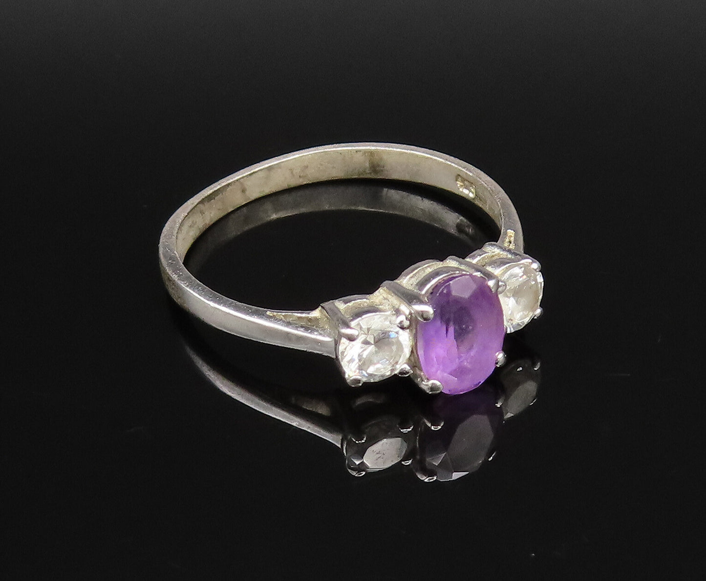 925 Silver  Vintage Dainty Three Stone Amethyst & Topaz Ring Sz 9.5  RG25711