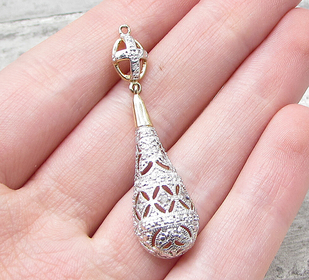 Gold Over 925 Silver  Genuine Diamonds Fancy Dome Cross Drop Pendant  PT1260