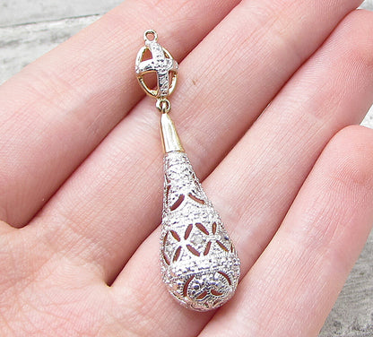 Gold Over 925 Silver  Genuine Diamonds Fancy Dome Cross Drop Pendant  PT1260