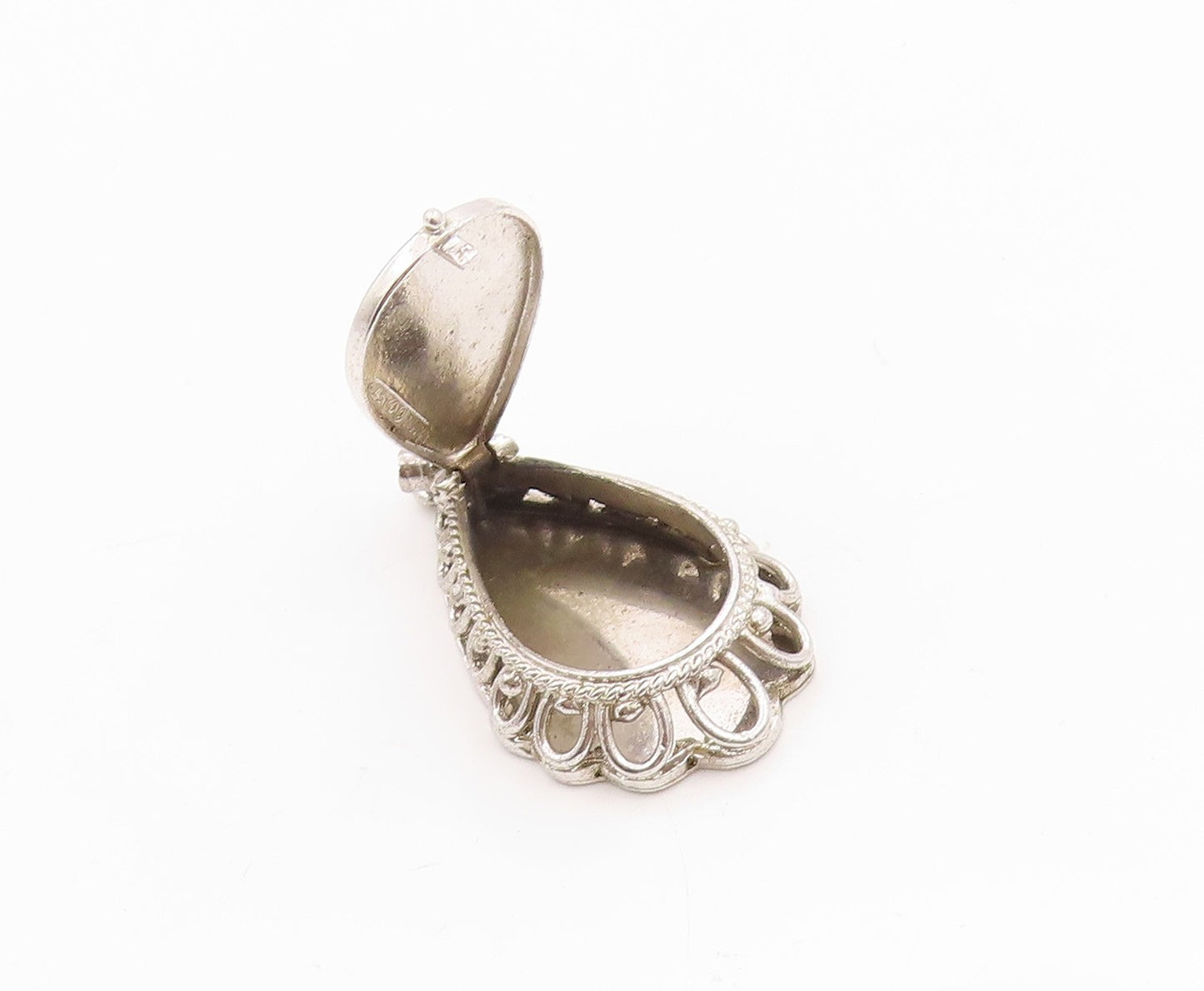 925 Sterling Silver Vintage Pendant Drop Shape Floral Design ( OPENS ) PT24682