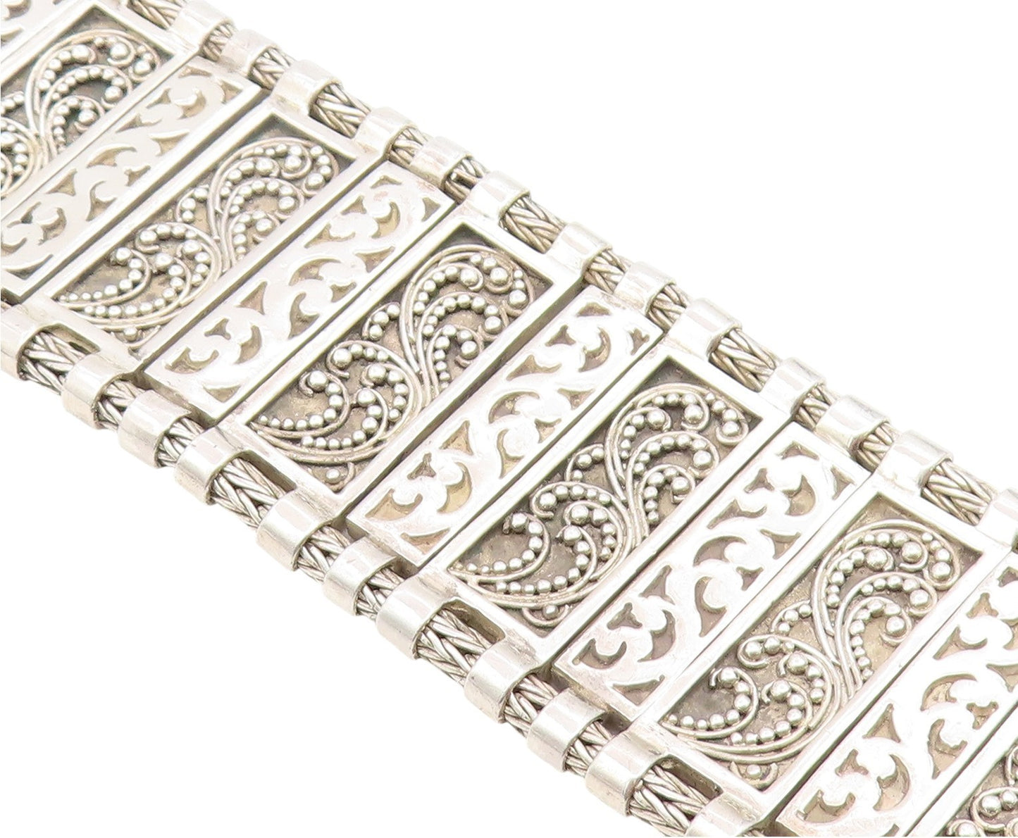 925 Sterling Silver Vintage Bracelet LOIS HILL Wide Scrollwork Panel  BT11919
