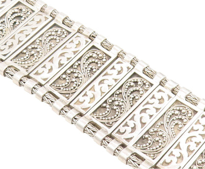 925 Sterling Silver Vintage Bracelet LOIS HILL Wide Scrollwork Panel  BT11919