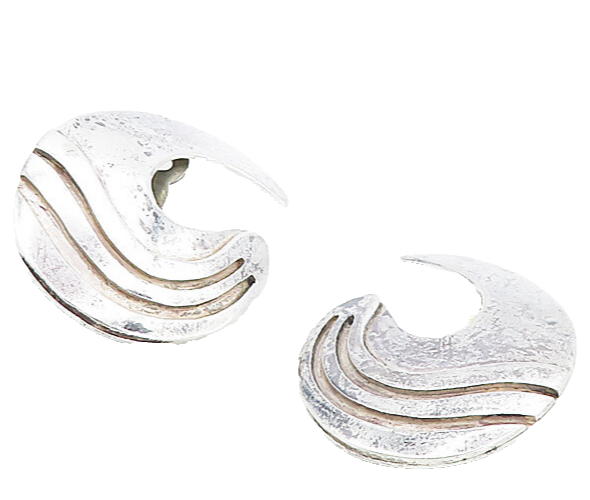 MEXICO 925 Sterling Silver Vintage Cutout Detail Non Pierce Earrings  EG4407