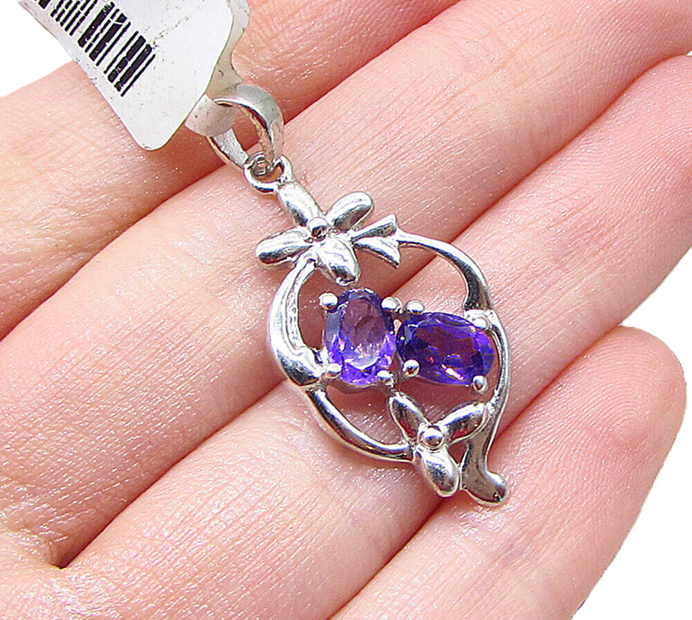 925 Sterling Silver  Faceted Amethyst Floral Drop Pendant  PT1583