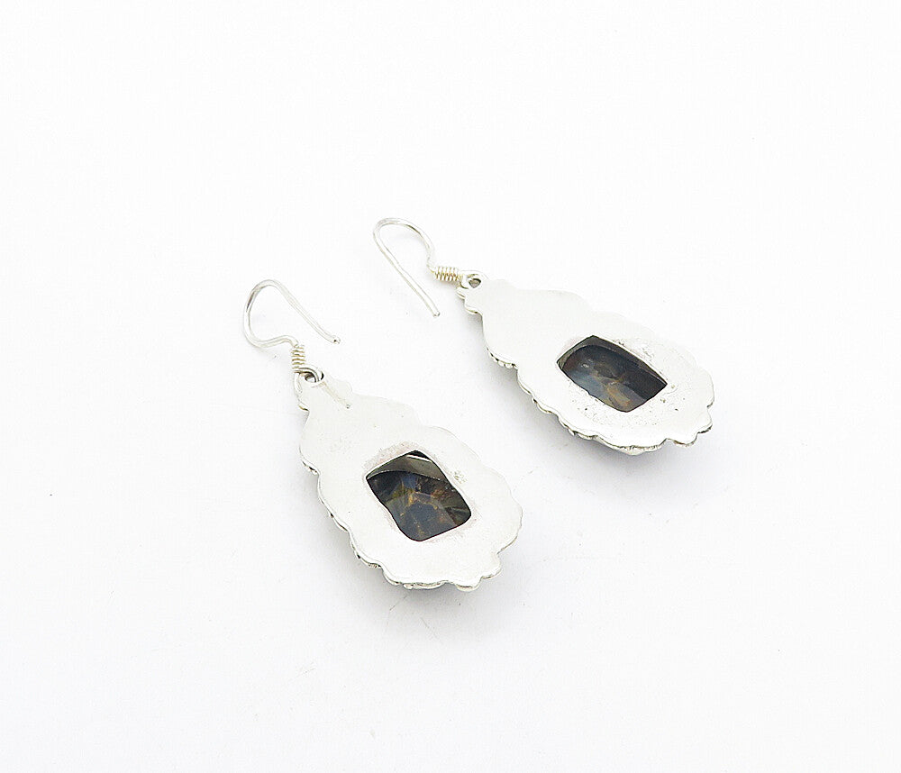 925 Sterling Silver  Vintage Agate Heart Swirl Twist Dangle Earrings  EG3461