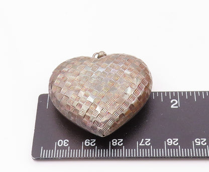 925 Sterling Silver  Vintage Weaved Pattern Hollow Love Heart Pendant  PT17213