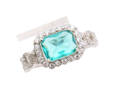 925 Sterling Silver Vintage Ring Designer Sea Blue & White CZ Inlay Sz 7 RG30896
