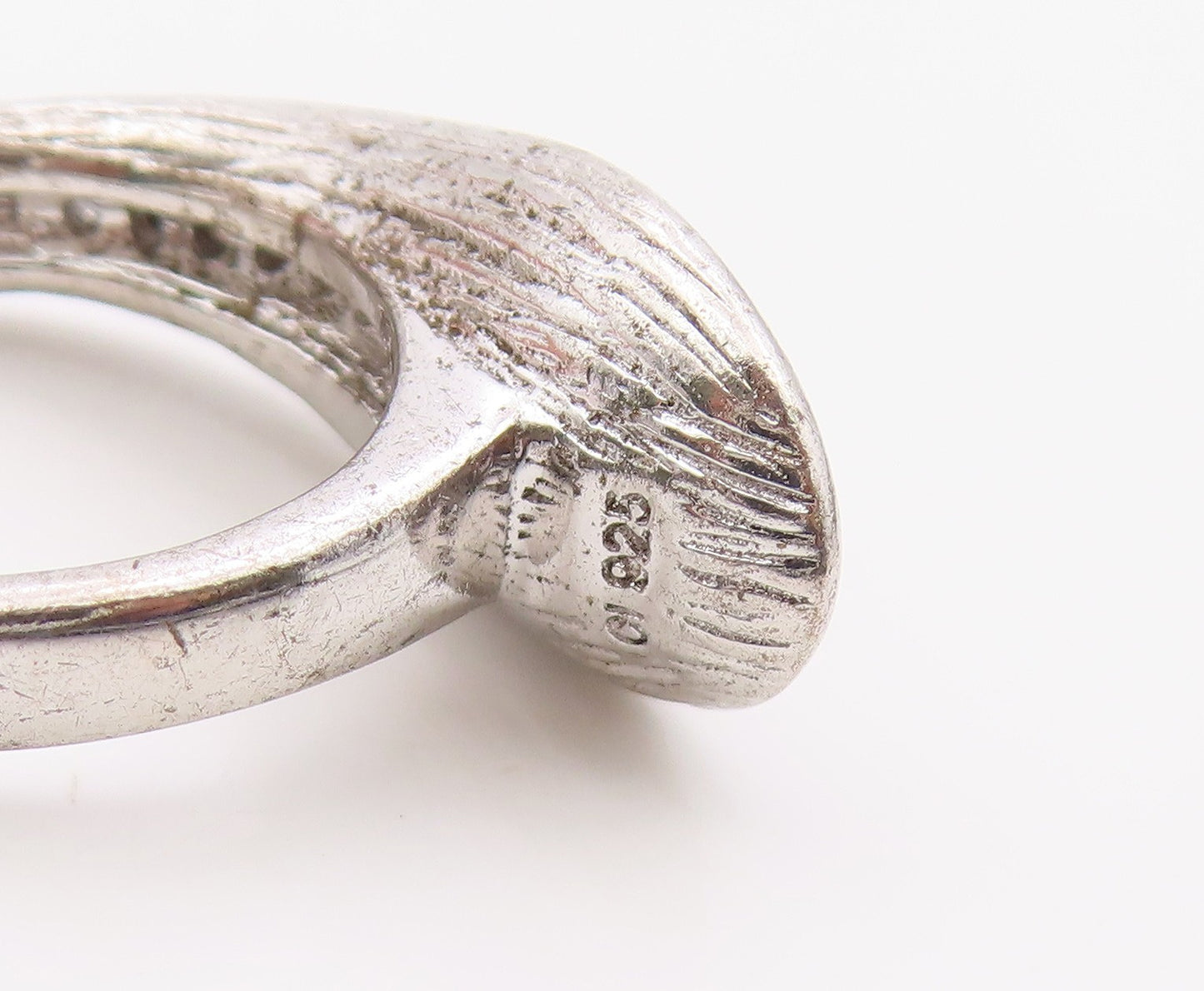 925 Sterling Silver Vintage Ring Modernist CZ Textured Leaf Band  Sz 6  RG36371