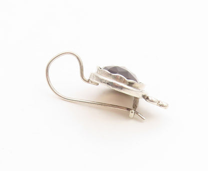 925 Sterling Silver Vintage Earrings Classic Faceted Smoky Quartz Drop  EG14276