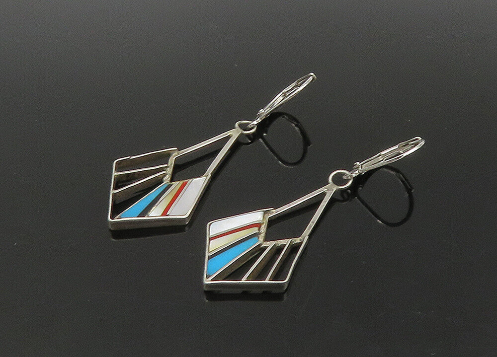 SOUTHWESTERN 925 Silver Vintage Turquoise & Multi Stone Earrings EG11151