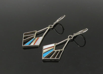 SOUTHWESTERN 925 Silver Vintage Turquoise & Multi Stone Earrings EG11151