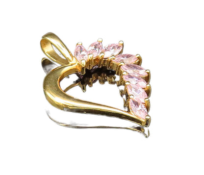 925 Silver  Vintage Gold Plated Spiked Cubic Zirconia Heart Pendant  PT20993