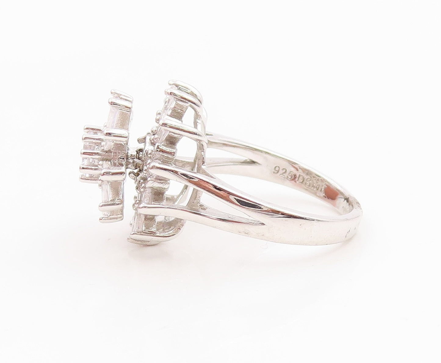 925 Sterling Silver Vintage Ring Elegant CZ Starburst Flower Spins Sz 7 RG35831