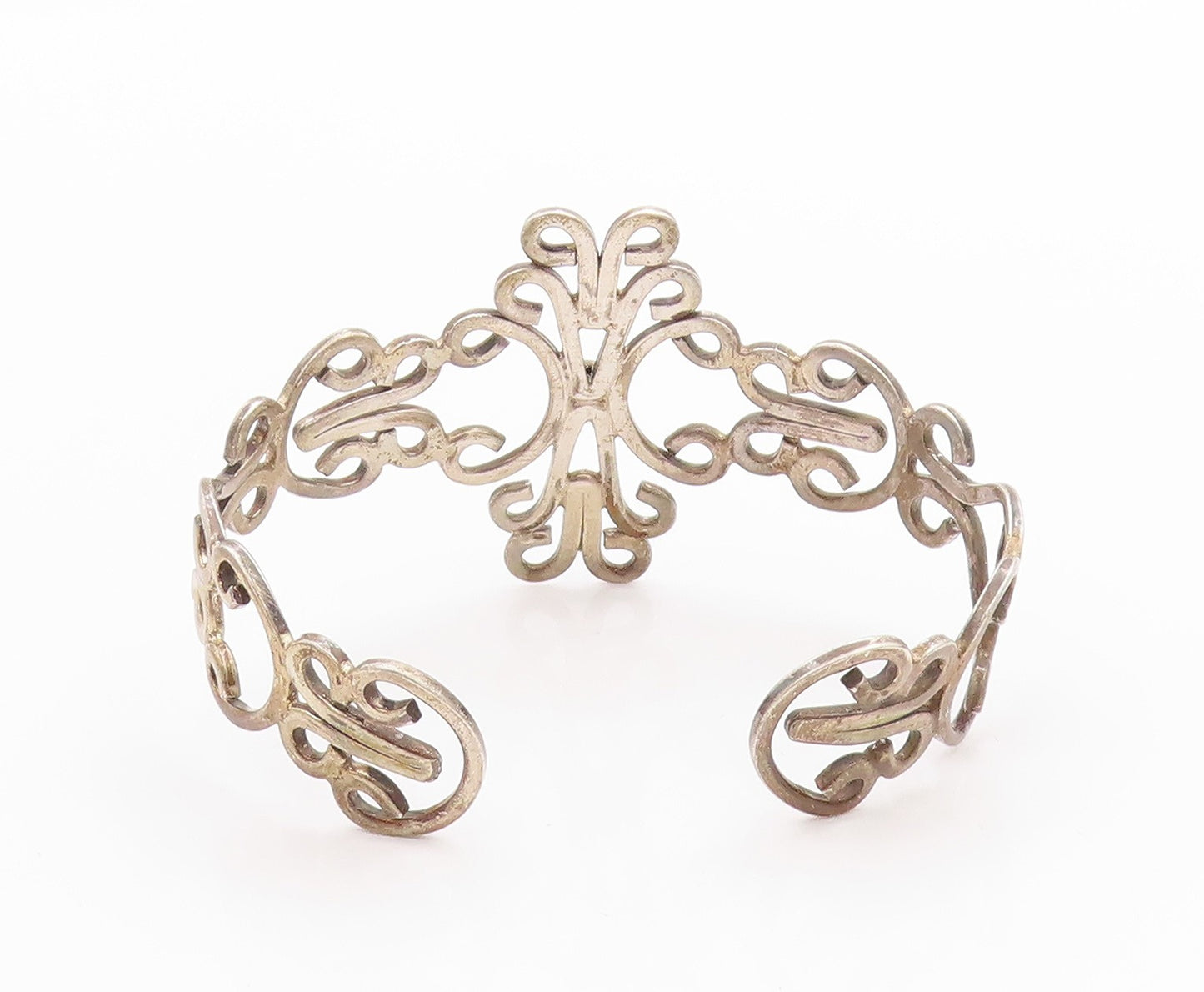 925 Sterling Silver Vintage Bracelet MEXICO Swirly Floral Design Cutout  BT11327