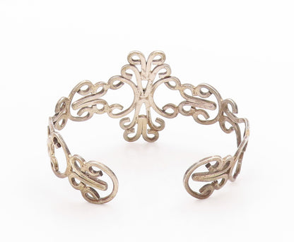 925 Sterling Silver Vintage Bracelet MEXICO Swirly Floral Design Cutout  BT11327