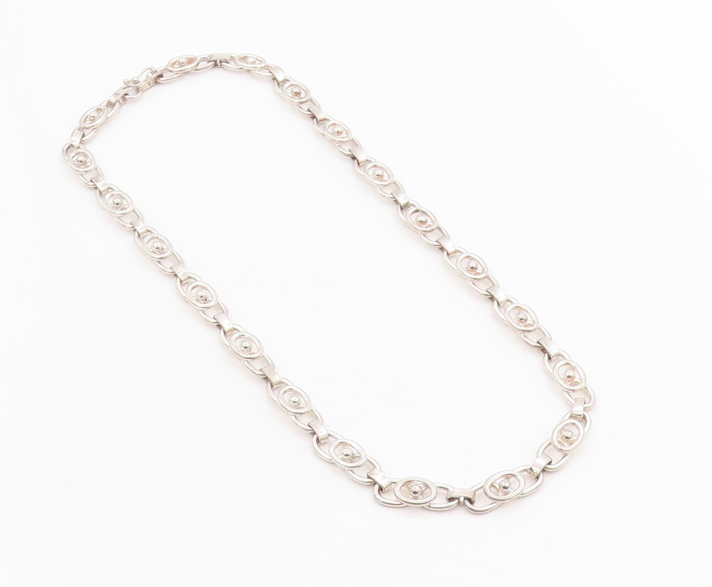 925 Sterling Silver Vintage Necklace Modernist Coffee Bean Link Chain  NE4674