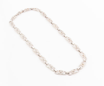 925 Sterling Silver Vintage Necklace Modernist Coffee Bean Link Chain  NE4674