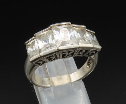 925 Silver  Vintage Graduated Five Stone Cubic Zirconia Ring Sz 9  RG24594