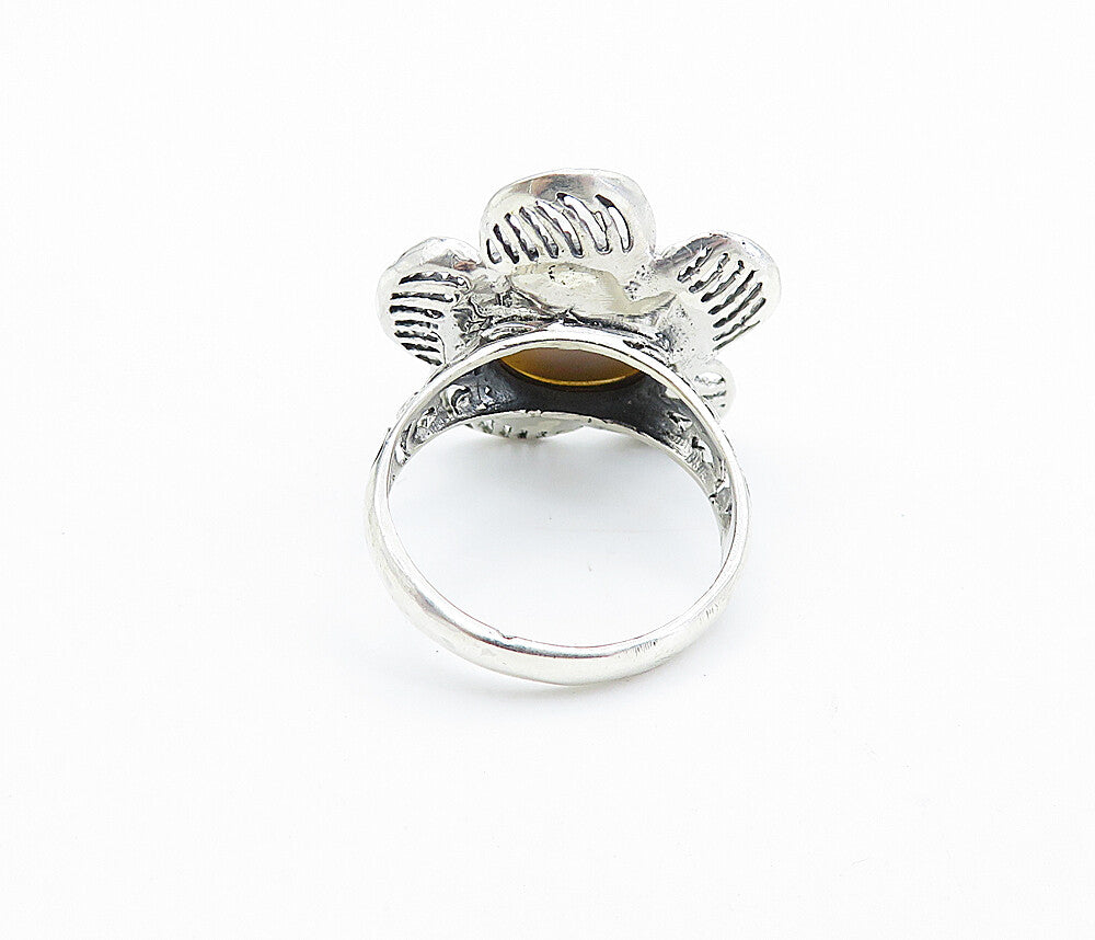 925 Sterling Silver  Freshwater Pearl Dome Flower Cocktail Ring Sz 7  RG7826