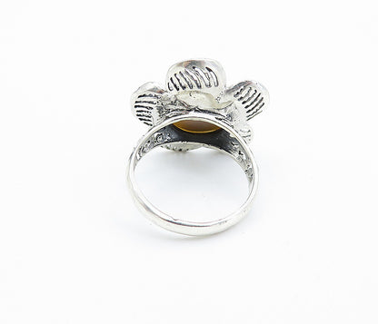 925 Sterling Silver  Freshwater Pearl Dome Flower Cocktail Ring Sz 7  RG7826