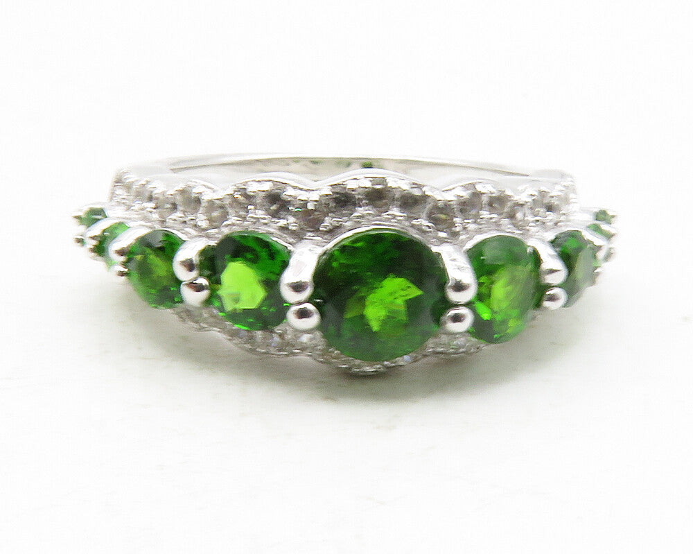 925 Sterling Silver  Peridot & Topaz Graduated Shiny Band Ring Sz 6  RG12229