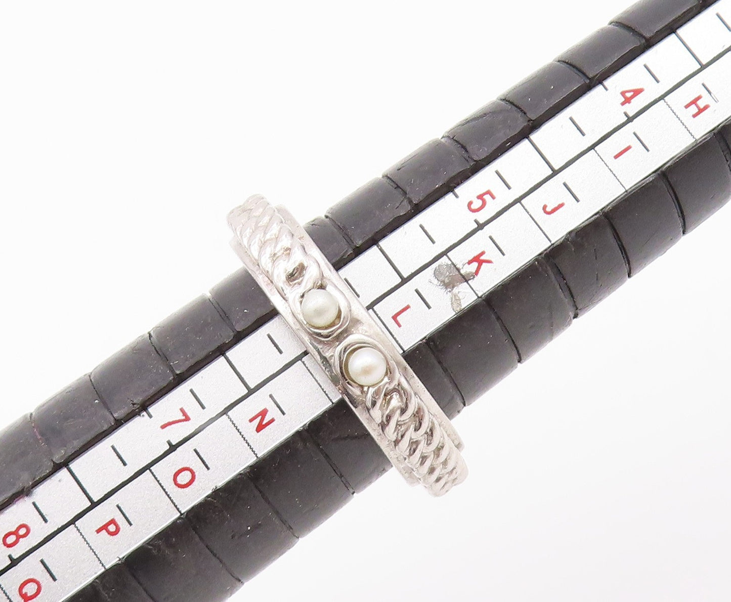 925 Sterling Silver Vintage Ring ATELIER Pearls & Gemstone Roped   Sz 6  RG33070