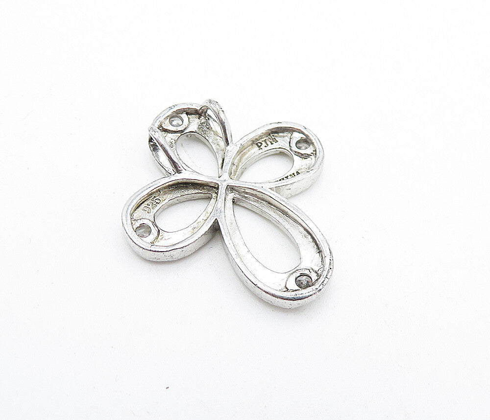 925 Sterling Silver  Shiny Cubic Zirconia Open Religious Cross Pendant  PT3205