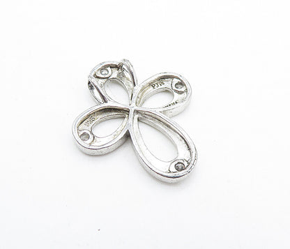 925 Sterling Silver  Shiny Cubic Zirconia Open Religious Cross Pendant  PT3205