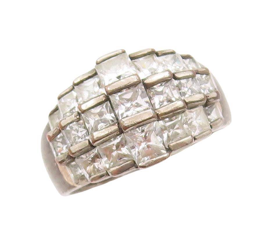 925 Sterling Silver Vintage Ring Square Cut CZ Beaded Bands  Sz 8.5  RG28468