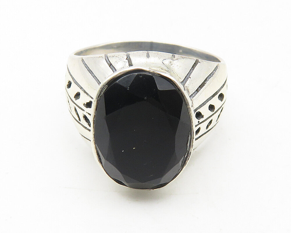 925 Sterling Silver   Black Hematite Floral Vine Cocktail Ring Sz 6  RG11662