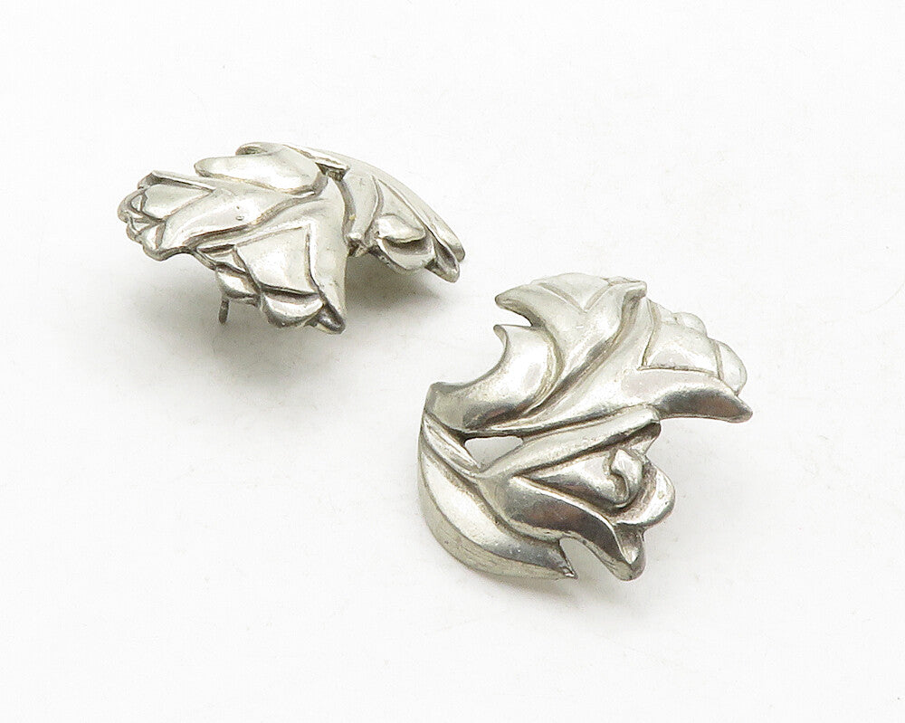 SEAGULL PEWTER 925 Sterling Silver  Vintage Floral Motif Drop Earrings  EG6590