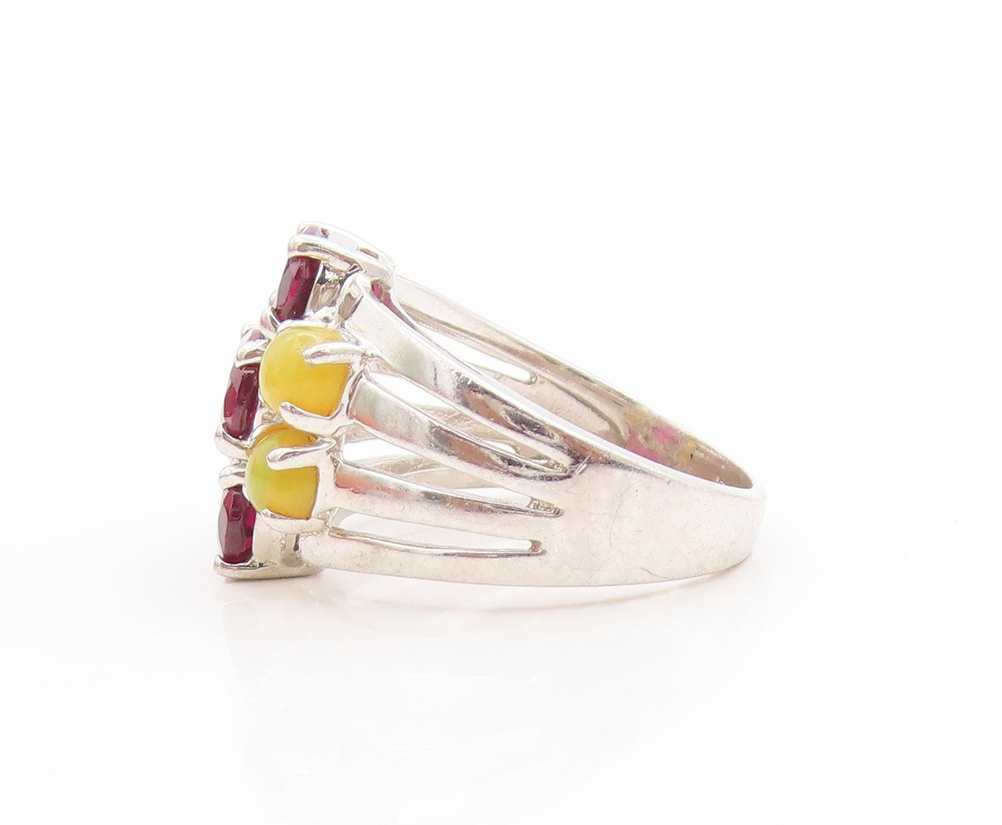 925 Sterling Silver Vintage Ring Amethyst & Opal Cluster Band  Sz 6.5  RG33691