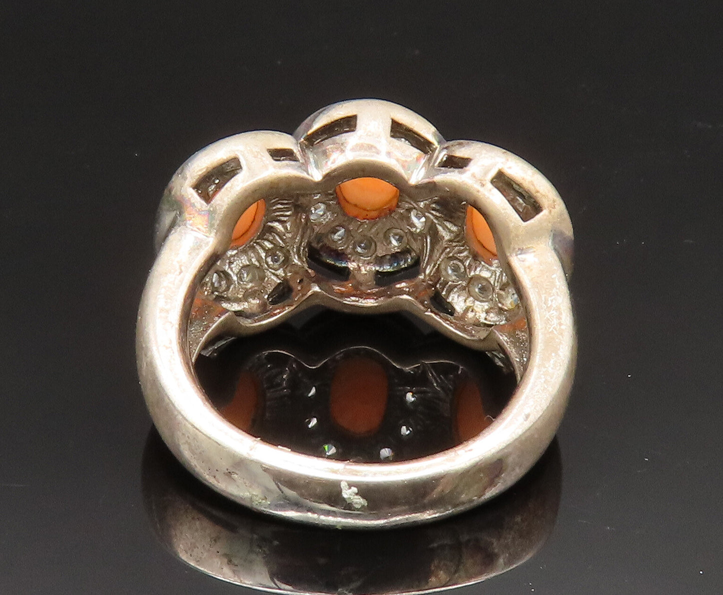 ESPO 925 Silver Vintage Rhodochrosite & Cubic Zirconia Ring Sz 6 RG24739